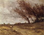 Jean Baptiste Camille  Corot Le Coup du Vent oil on canvas